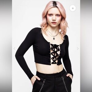 Disturbia Black Long Sleeve Lace Up Crop Top
